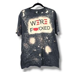 Political Graphic Tee Shirt Women's L Patriotic Bleach‎ Dye USA Flag 1776